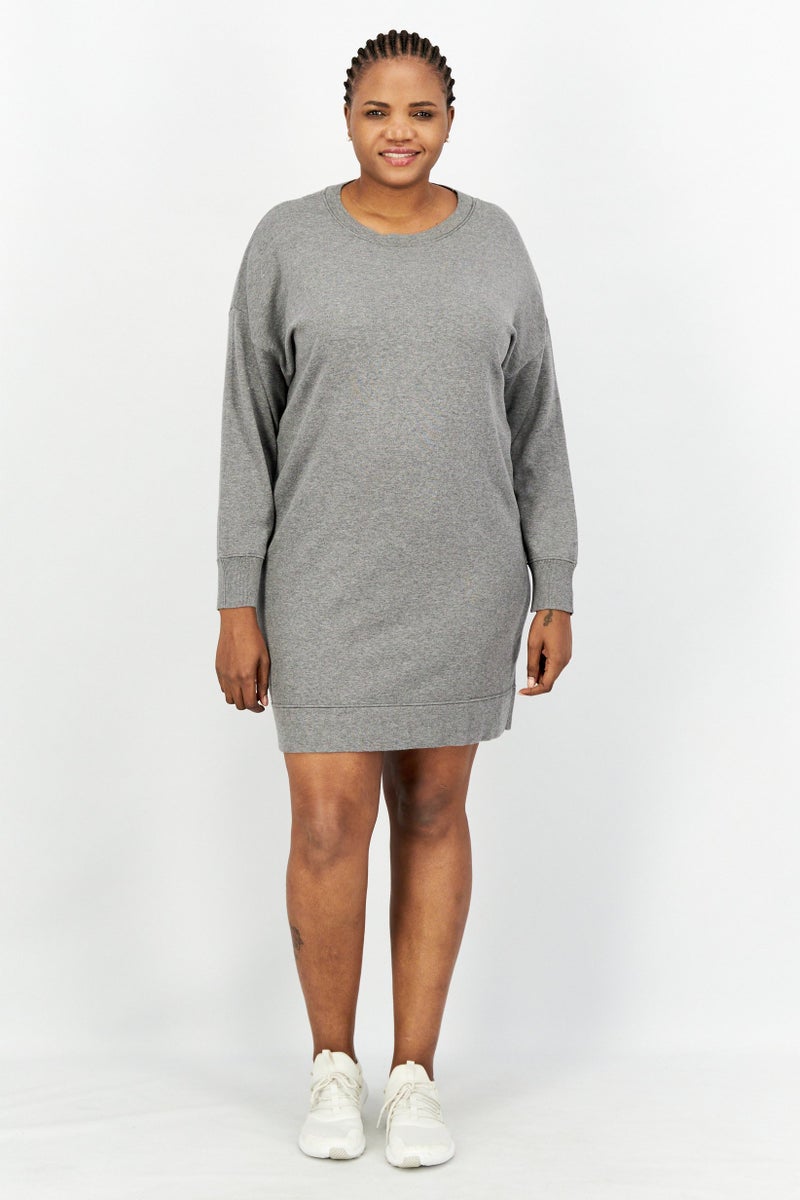 Women Solid Mini Textured Casual Dress, Grey