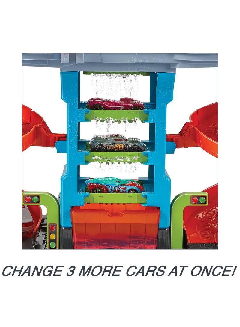 City Mega Car Wash Playset with 1 Toy Color Shifters Car in 1:64 Scale