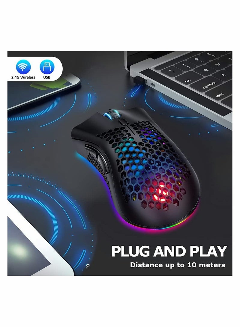 Ergonomic RGB Wireless Gaming Mouse with Honeycomb Design 7 Programmable ons and Adjustable DPI for Laptop PC and MacBook