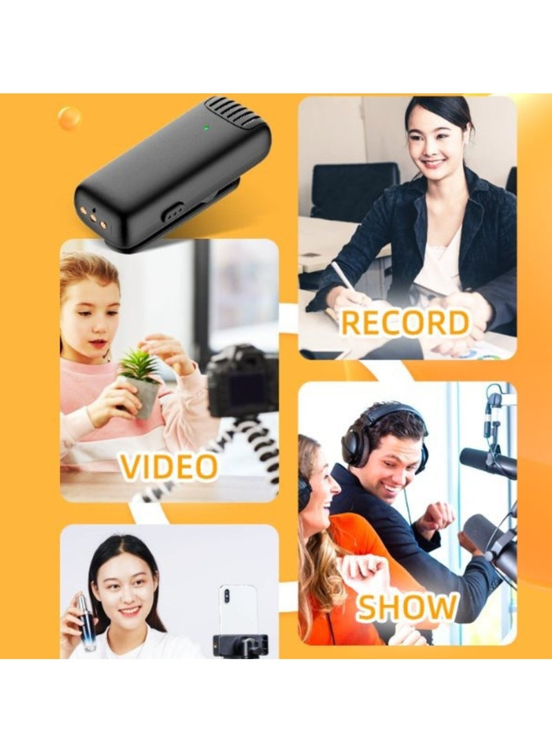 2 in 1 Wireless Microphone with Type-C Connector, 64 DBM Adaptive Noise Reduction, Accurate Voice Picking-DSP Noise Reduction, Plug To Use - Black