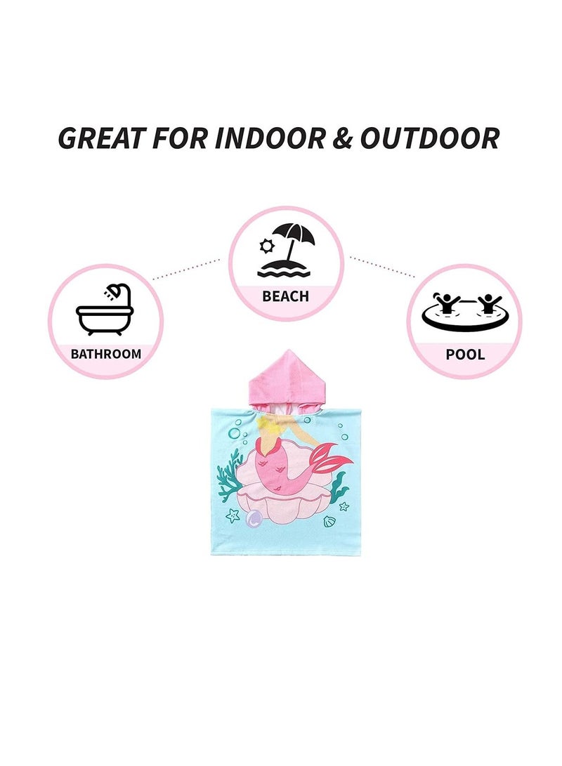 Kids Hooded Beach Towel Super Soft Microfiber for Boys and Girls Mermaid Design Perfect for Pool and Beach Ages 0-7