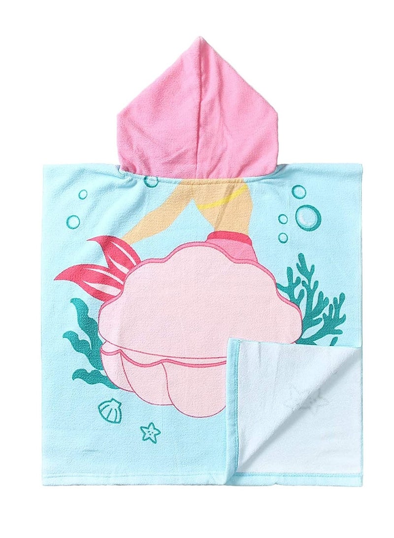 Kids Hooded Beach Towel Super Soft Microfiber for Boys and Girls Mermaid Design Perfect for Pool and Beach Ages 0-7