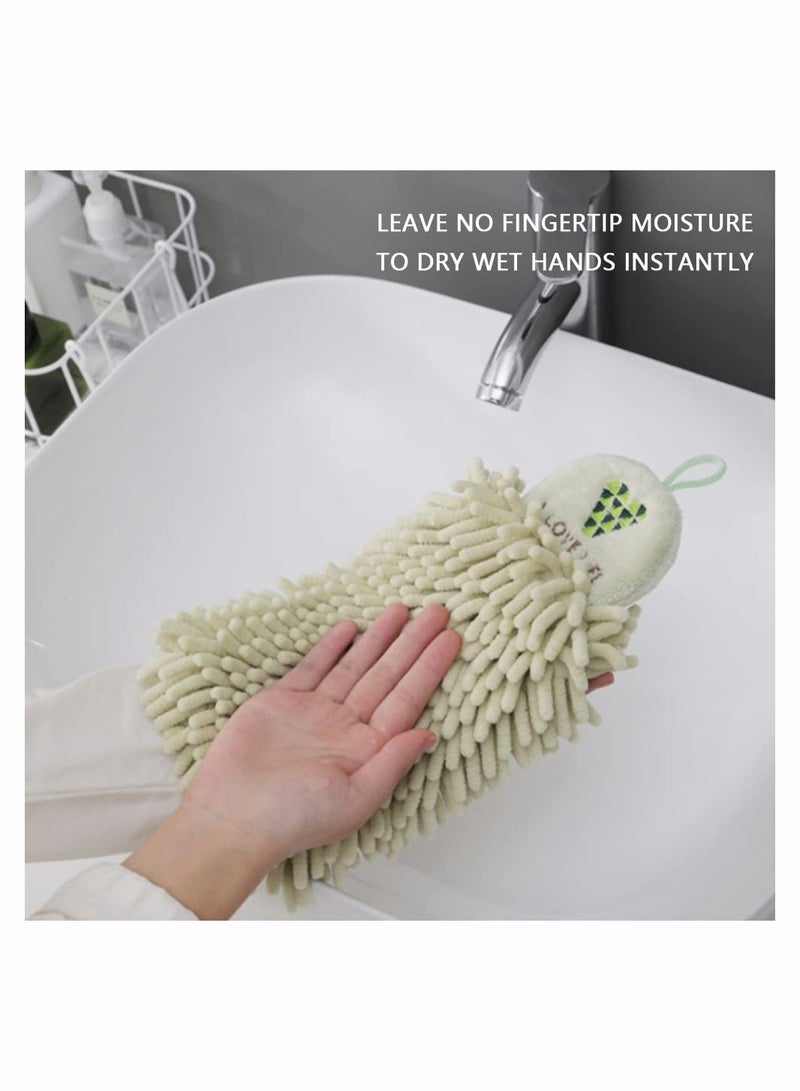 Set of 2 Plush Microfiber Hand Towels Soft Absorbent Decorative for Bathroom and Kitchen Hanging Loop Design