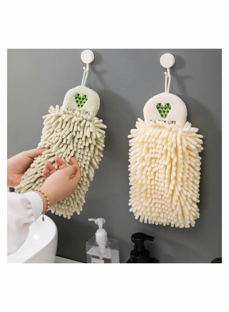 Set of 2 Plush Microfiber Hand Towels Soft Absorbent Decorative for Bathroom and Kitchen Hanging Loop Design