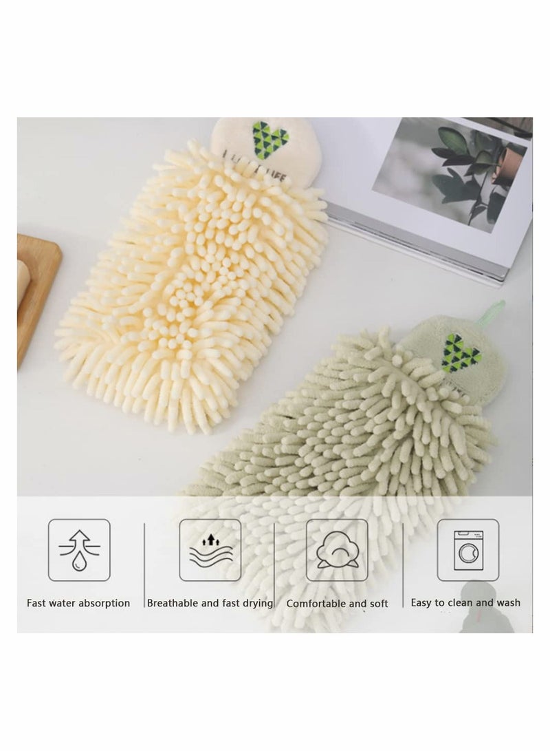 Set of 2 Plush Microfiber Hand Towels Soft Absorbent Decorative for Bathroom and Kitchen Hanging Loop Design