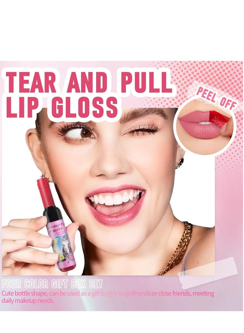 4Pcs Peel Off Lip Liner Stain Set Matte Tint Tattoo Long Lasting Peeling Lipstain Gloss,High Pigmented Lightweight Non-Stick Liquid Lipstick Makeup Gift Set