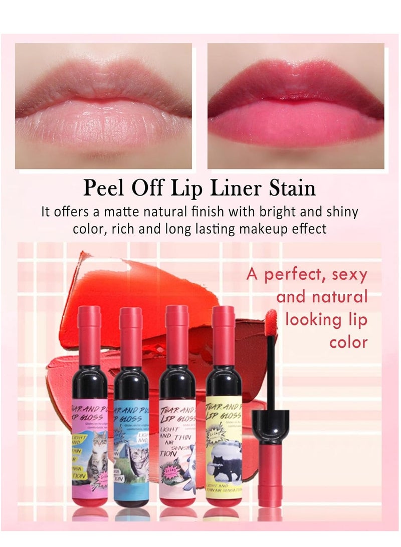 4Pcs Peel Off Lip Liner Stain Set Matte Tint Tattoo Long Lasting Peeling Lipstain Gloss,High Pigmented Lightweight Non-Stick Liquid Lipstick Makeup Gift Set
