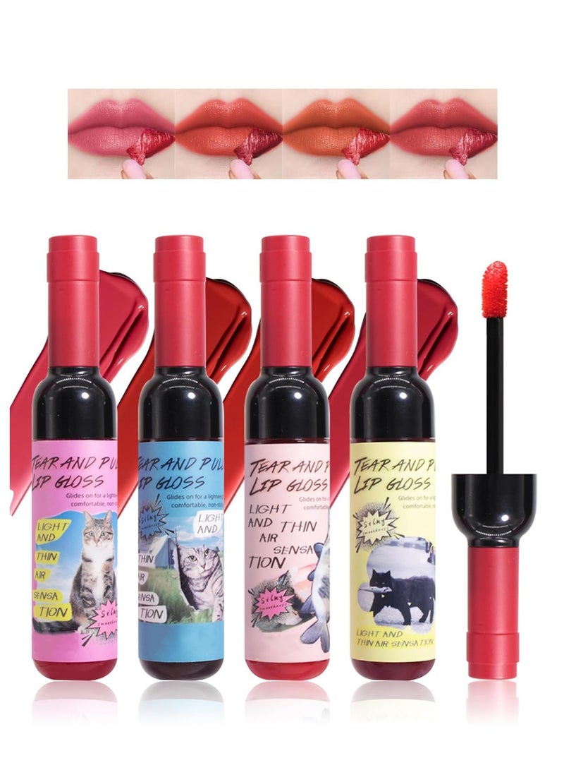 4Pcs Peel Off Lip Liner Stain Set Matte Tint Tattoo Long Lasting Peeling Lipstain Gloss,High Pigmented Lightweight Non-Stick Liquid Lipstick Makeup Gift Set
