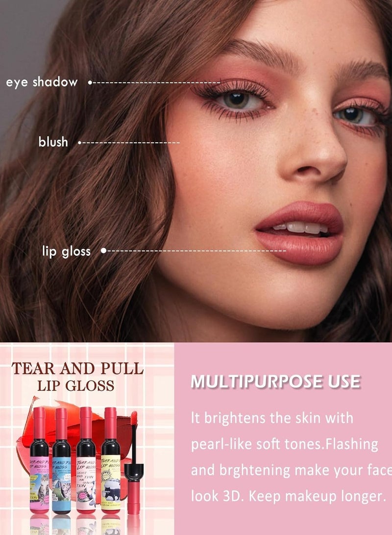 4Pcs Peel Off Lip Liner Stain Set Matte Tint Tattoo Long Lasting Peeling Lipstain Gloss,High Pigmented Lightweight Non-Stick Liquid Lipstick Makeup Gift Set