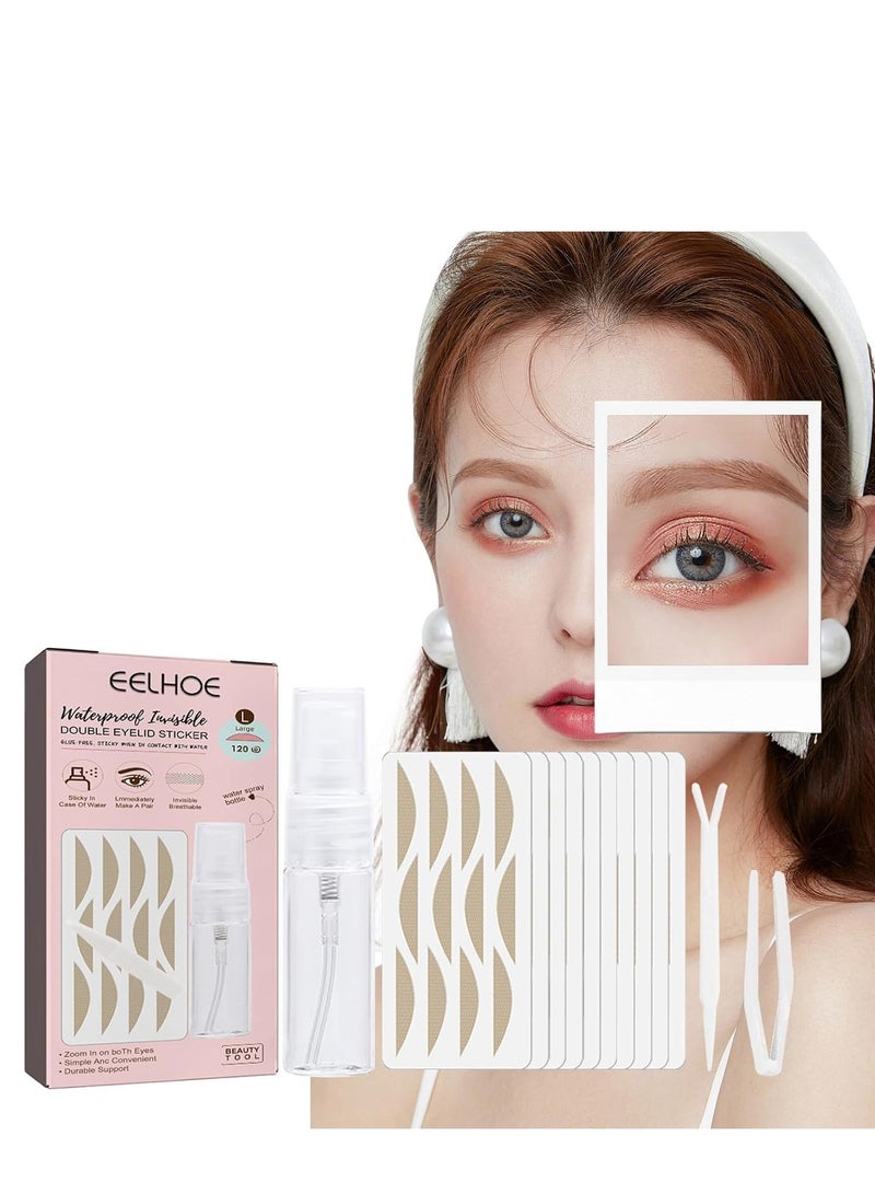 Ultra Invisible Double Eyelid Tape Stickers, Both Side Sticky Instant Eye Lid Lift Strips - Perfect for Hooded Droopy Uneven or Mono-eyelids, Waterproof Pack of 120 L