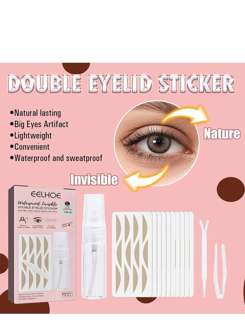 Ultra Invisible Double Eyelid Tape Stickers, Both Side Sticky Instant Eye Lid Lift Strips - Perfect for Hooded Droopy Uneven or Mono-eyelids, Waterproof Pack of 120 L