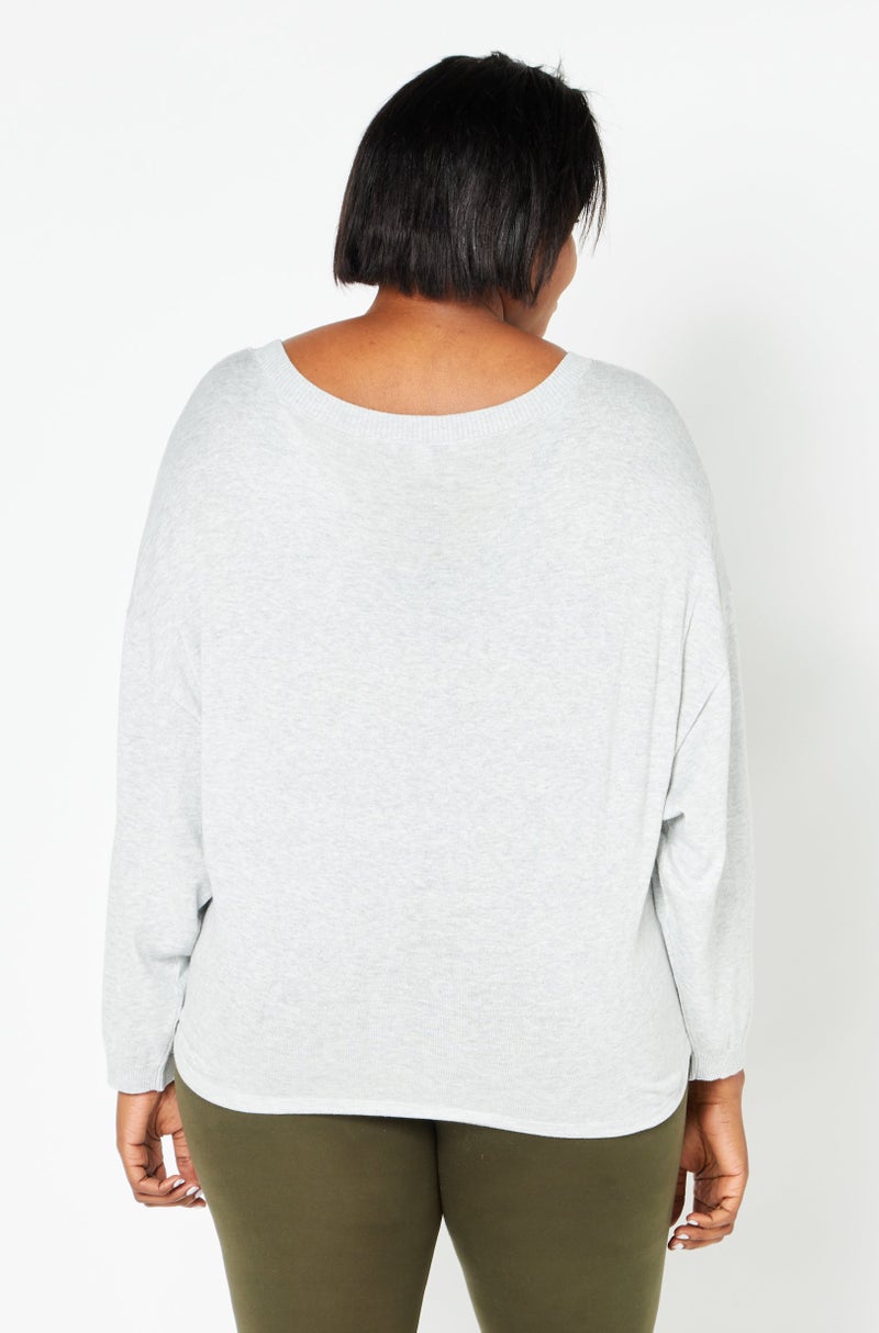 Women Boat Neck Plain Sweater, Grey