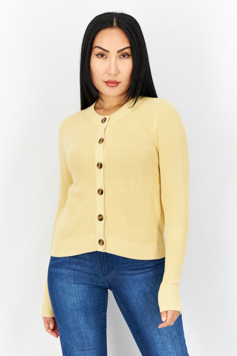 Women Textured Long Sleeves Sweater, Beige