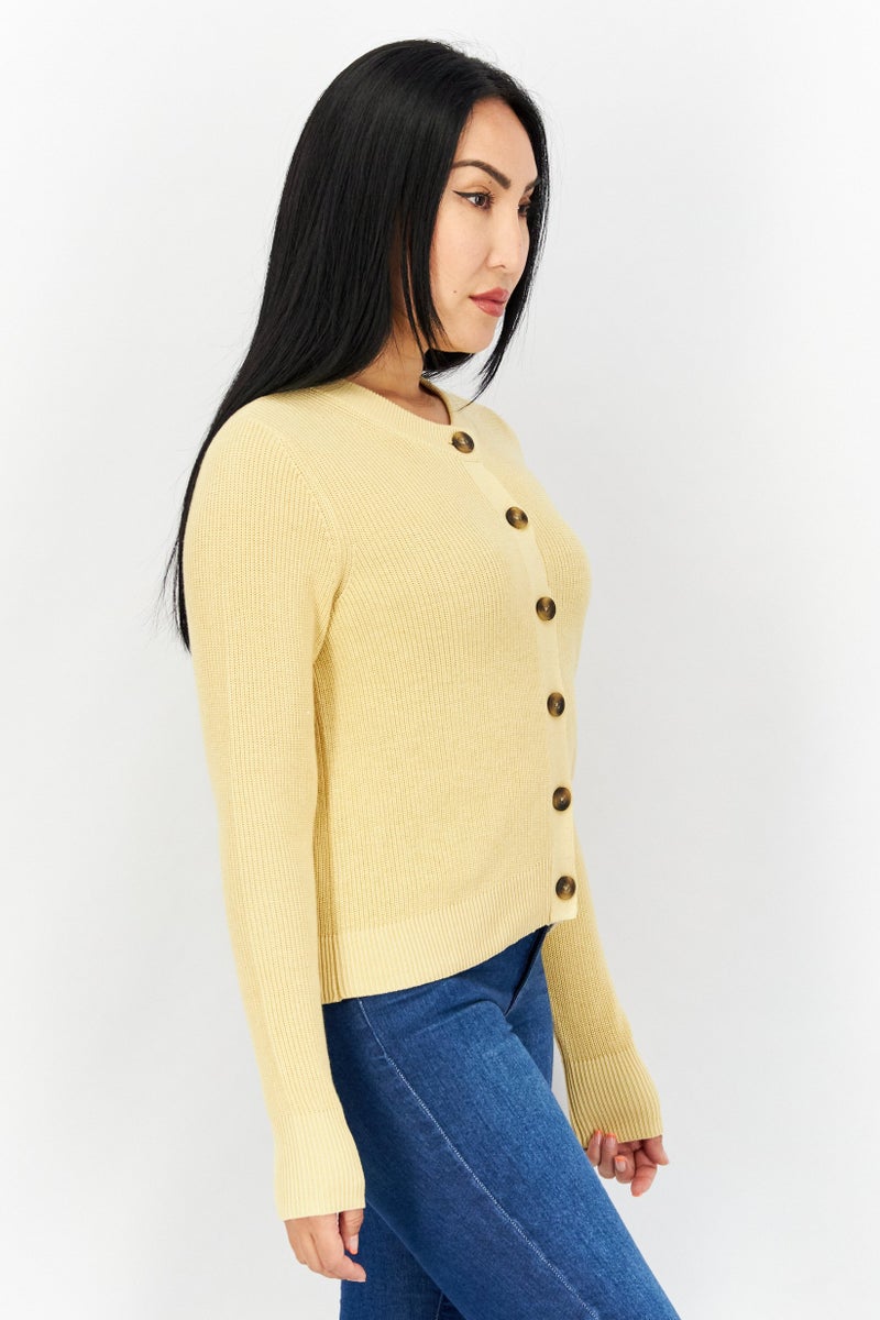 Women Textured Long Sleeves Sweater, Beige