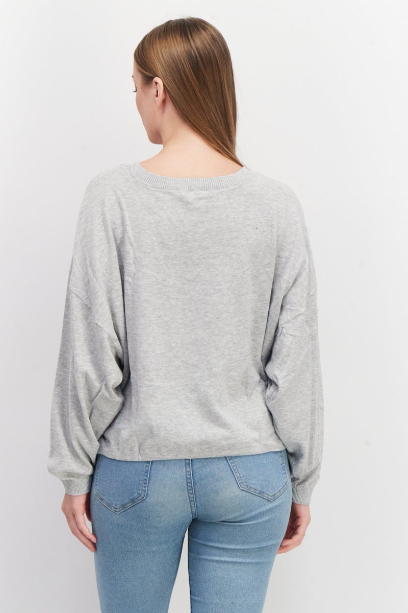 Women Round Neck Knitted Sweaters, Grey