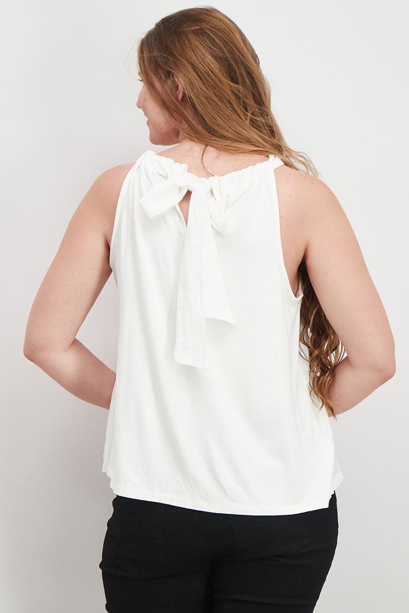 Women Halter Neckline Sleeveless Textured Top, White