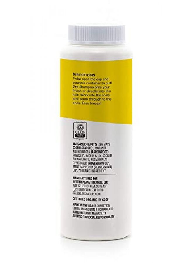 ACURE Dry Shampoo  All Hair Types  100% Vegan  Certified Organic  Rosemary & Peppermint  Absorbs Oil & Removes Impurities Without Water  1.7 Fl Oz