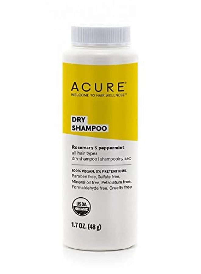 ACURE Dry Shampoo  All Hair Types  100% Vegan  Certified Organic  Rosemary & Peppermint  Absorbs Oil & Removes Impurities Without Water  1.7 Fl Oz