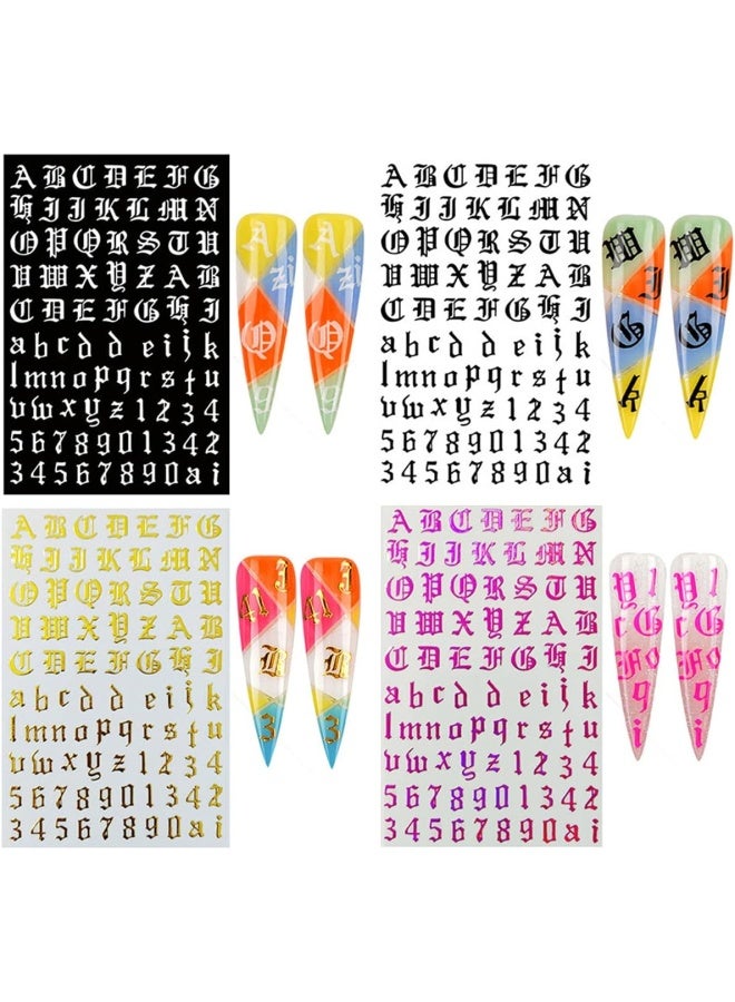 Letter Nail Art Stickers Number Nail Decals Nail Art Supplies Old English Alphabet Nail Sticker Designs Holographic English Font Letters Stickers For Acrylic Nails Decorations 8 Sheets