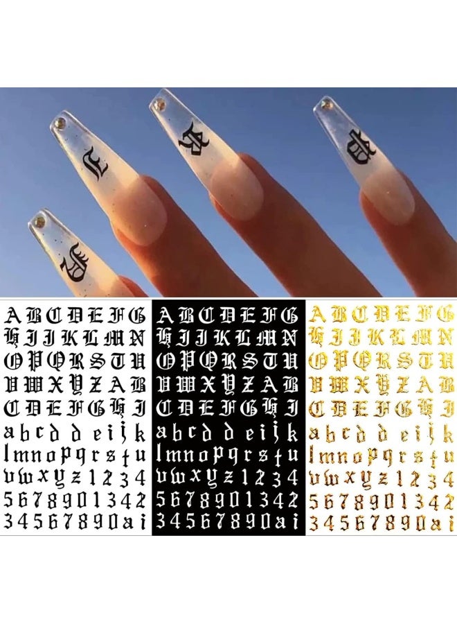 Letter Nail Art Stickers Number Nail Decals Nail Art Supplies Old English Alphabet Nail Sticker Designs Holographic English Font Letters Stickers For Acrylic Nails Decorations 8 Sheets