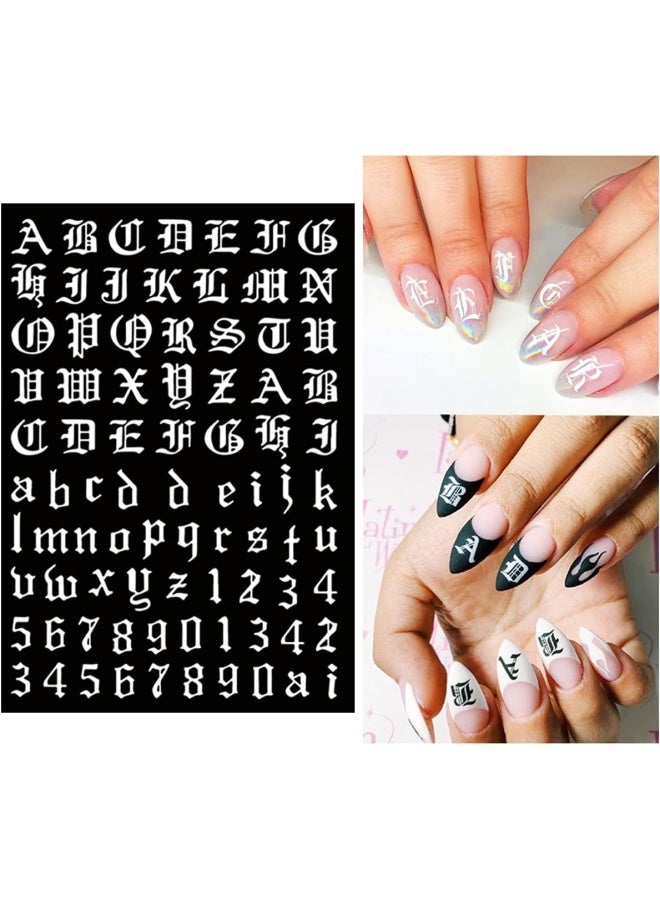 Letter Nail Art Stickers Number Nail Decals Nail Art Supplies Old English Alphabet Nail Sticker Designs Holographic English Font Letters Stickers For Acrylic Nails Decorations 8 Sheets