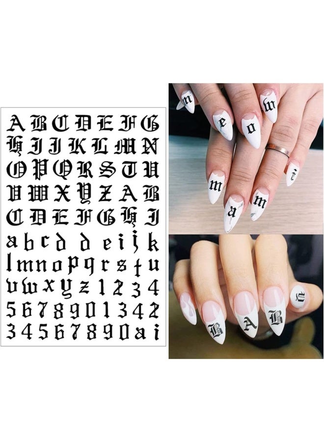 Letter Nail Art Stickers Number Nail Decals Nail Art Supplies Old English Alphabet Nail Sticker Designs Holographic English Font Letters Stickers For Acrylic Nails Decorations 8 Sheets