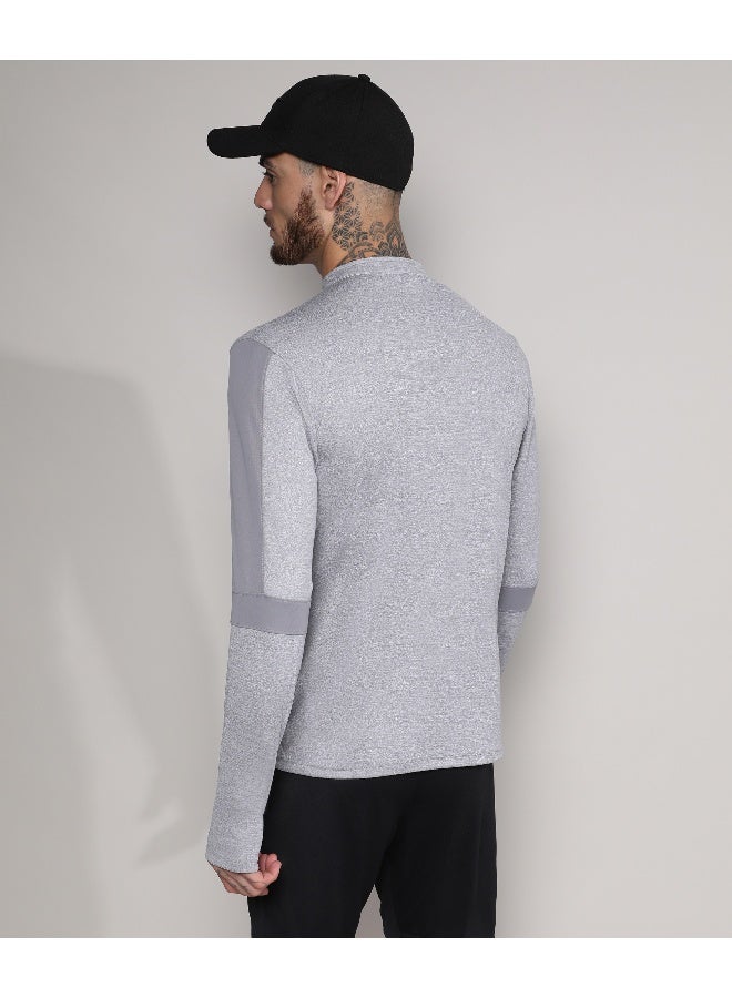 Men's Light Grey Heathered Self-Design Activewear T-Shirt