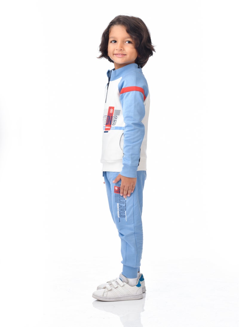 Boys' 2-Piece Raglan  Sweatshirt and Jogger Set   (2 -8 yrs) - white/Navy
