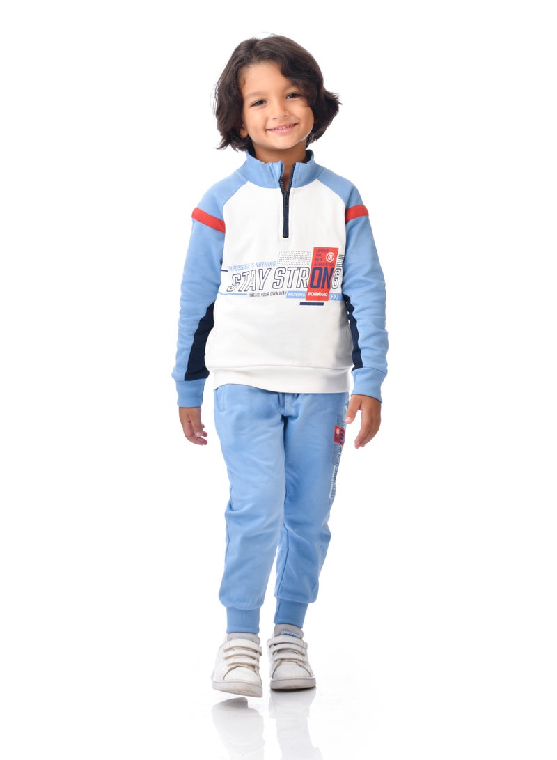 Boys' 2-Piece Raglan  Sweatshirt and Jogger Set   (2 -8 yrs) - white/Navy