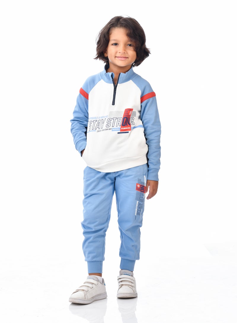 Boys' 2-Piece Raglan  Sweatshirt and Jogger Set   (2 -8 yrs) - white/Navy