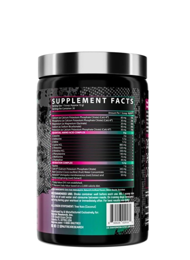 Nutrex Research - EAA+ Hydration Powder, Muscle Recovery & Endurance, 8G Essential Amino Acids + Electrolytes, Strawberry Watermelon Flavor, 30 Servings