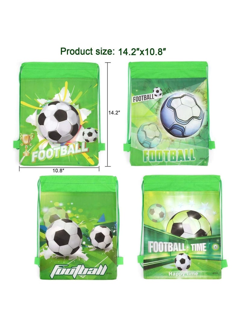 Drawstring Bag for Boys/Girls Travel Storage Package Cartoon School Backpack Children Kids Birthday Party Favors Bags (Football Soccer 12 pcs)