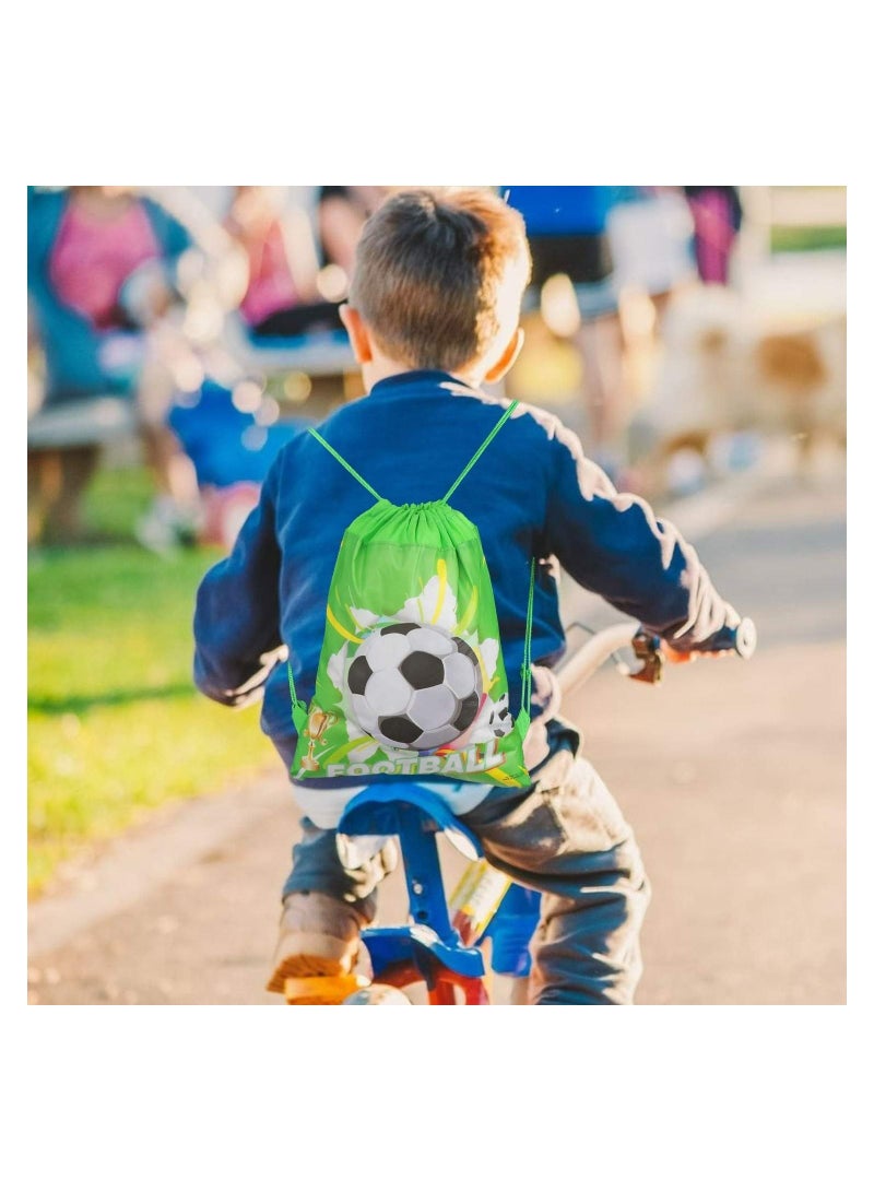 Drawstring Bag for Boys/Girls Travel Storage Package Cartoon School Backpack Children Kids Birthday Party Favors Bags (Football Soccer 12 pcs)