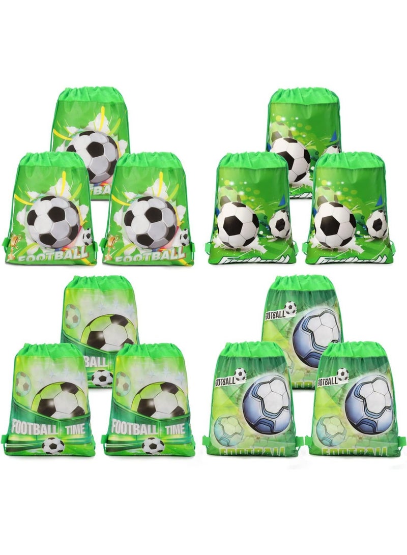 Drawstring Bag for Boys/Girls Travel Storage Package Cartoon School Backpack Children Kids Birthday Party Favors Bags (Football Soccer 12 pcs)