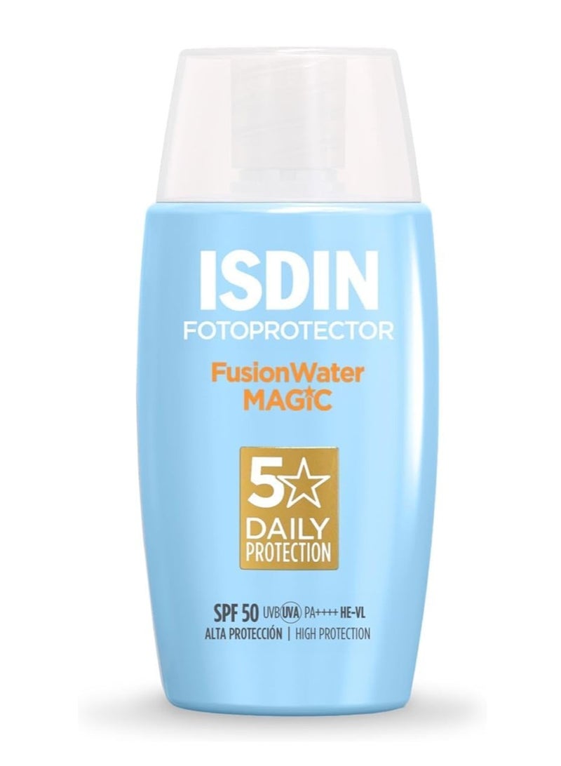 Fotoprotector Fusion Water Magic SPF 50 UVB UVA High Protection Sunscreen Lightweight Hydration Non Greasy Skin Care Sunblock for Acne Prone Skin 50 ml