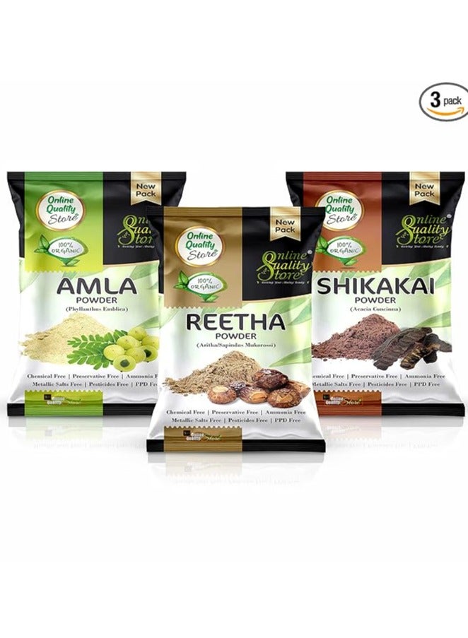 Online Quality Store Amla, Reetha, Shikakai Powder Combo powder Pack for Hair r (Pack of 3, Total 380g Pack)