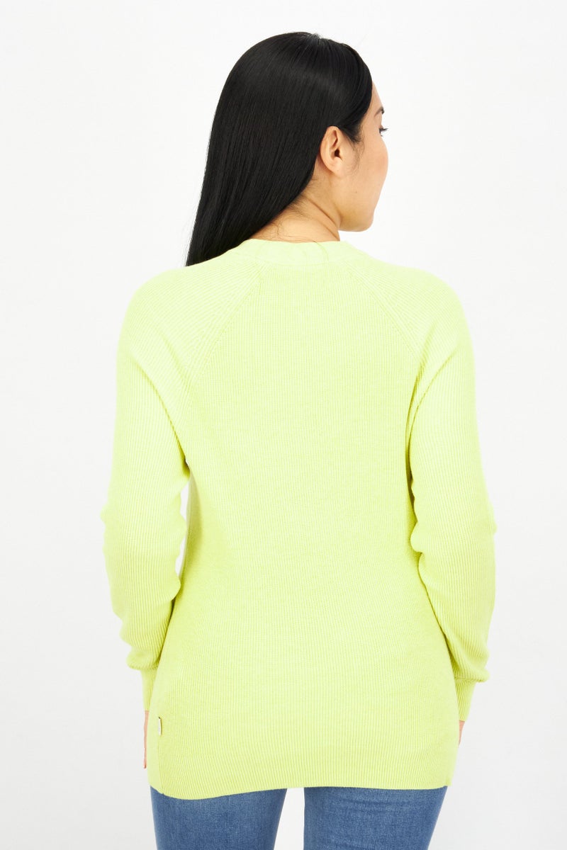 Women Crew Neck Long Sleeve Textured Sweatshirt, Lime Green