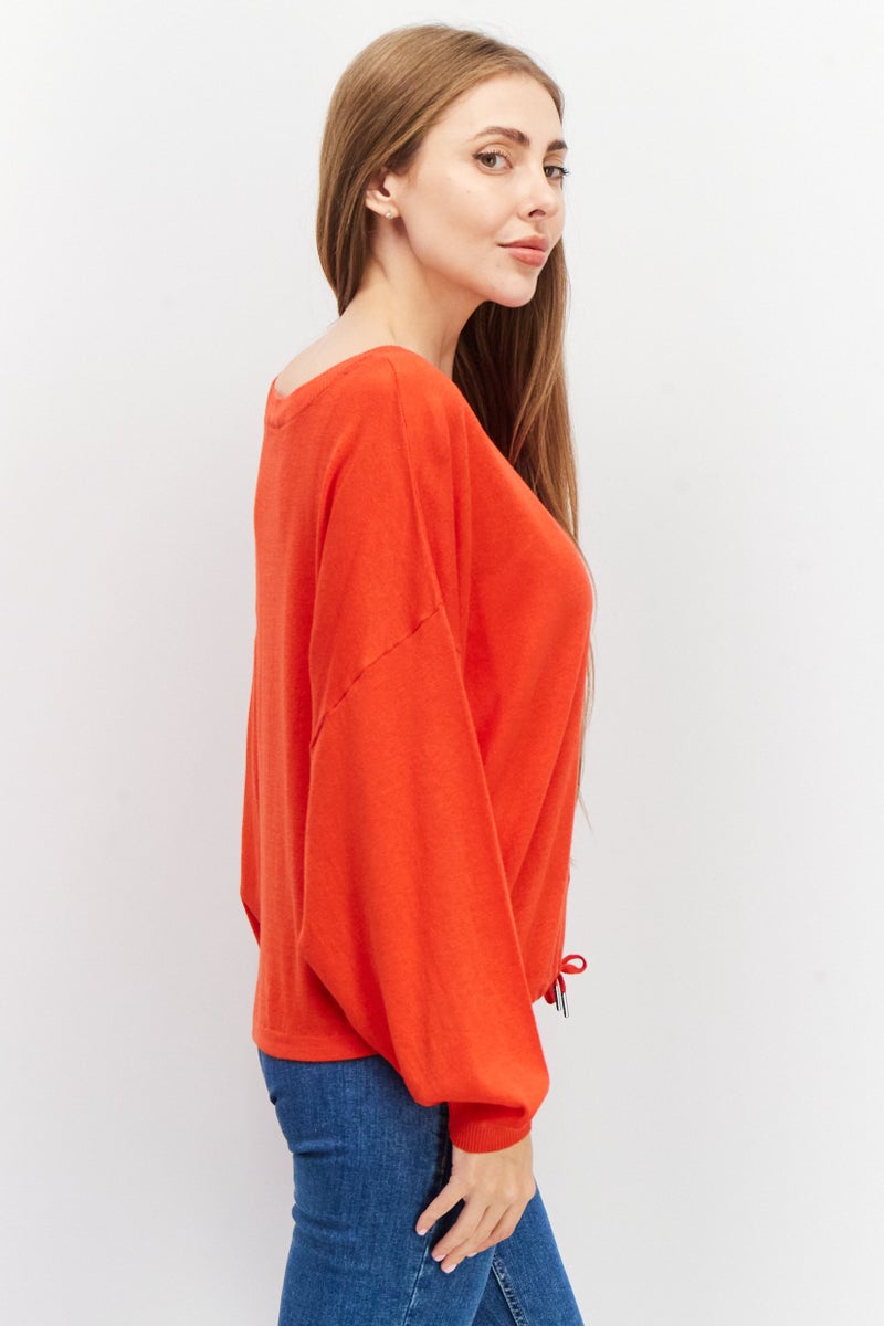 Women Round Neck Solid Sweatshirt, Red