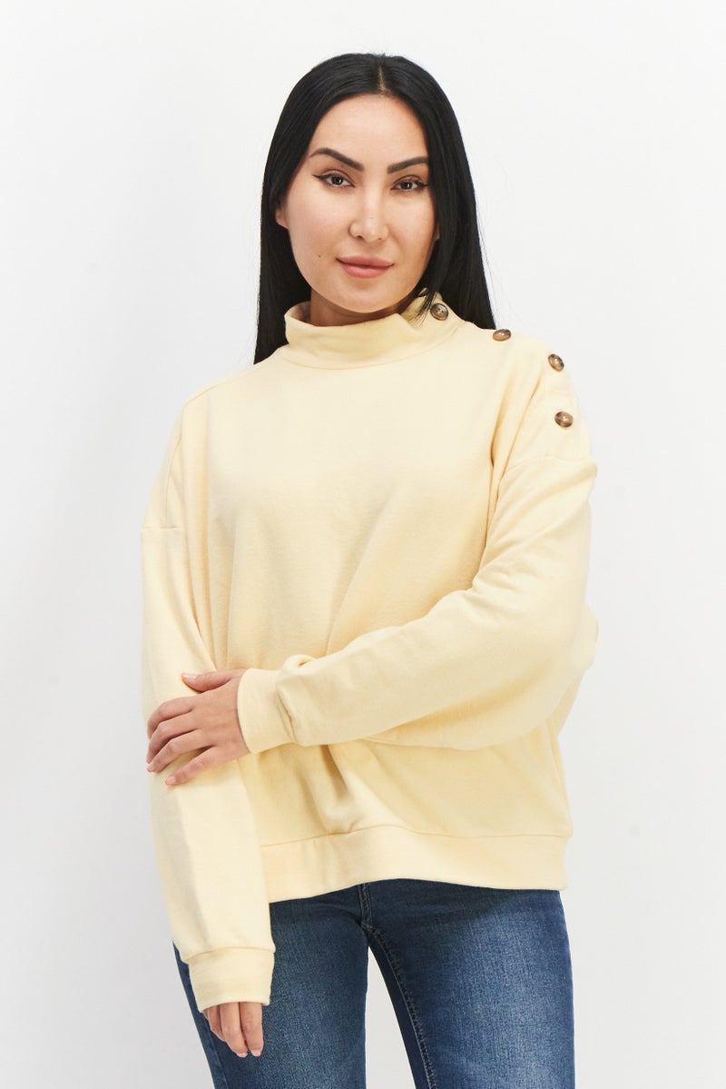 Women Crew Plain Sweater, Yellow