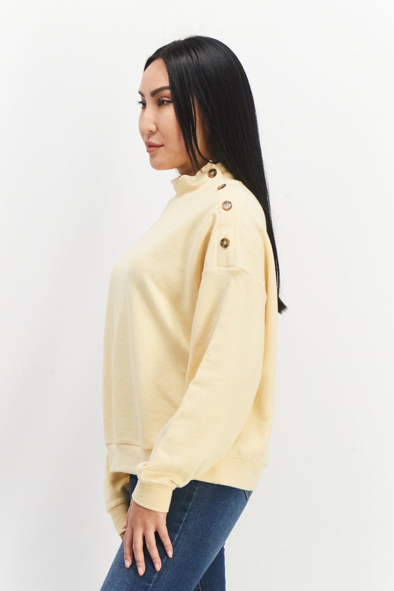 Women Crew Plain Sweater, Yellow