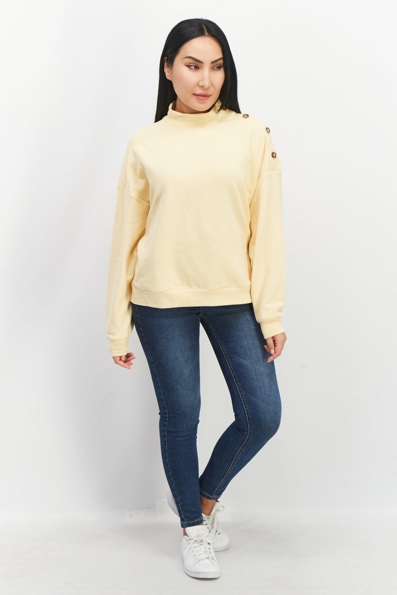 Women Crew Plain Sweater, Yellow