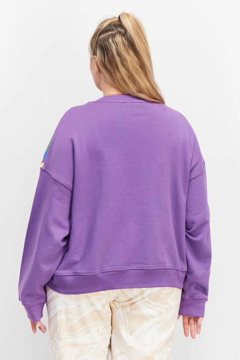 Women Crew Neck Long Sleeve Colorblock Sweatshirt, Purple Combo