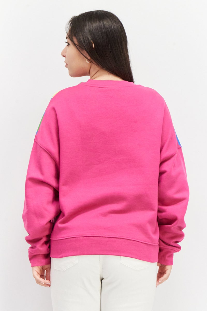 Women Crew Neck Long Sleeve Colorblock Sweatshirt, Pink Combo