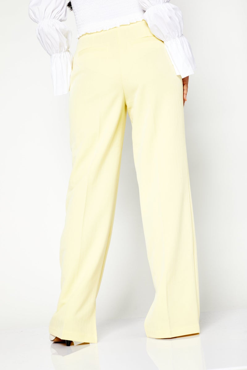 Women Regular Fit Solid Trousers, Yellow