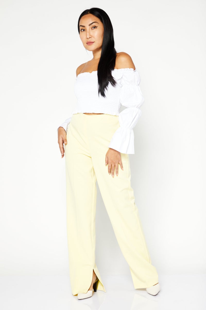 Women Regular Fit Solid Trousers, Yellow