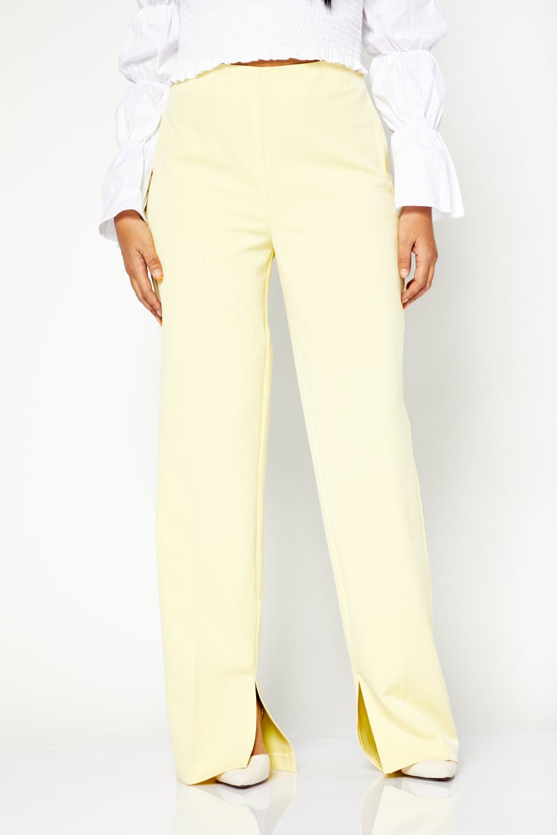 Women Regular Fit Solid Trousers, Yellow