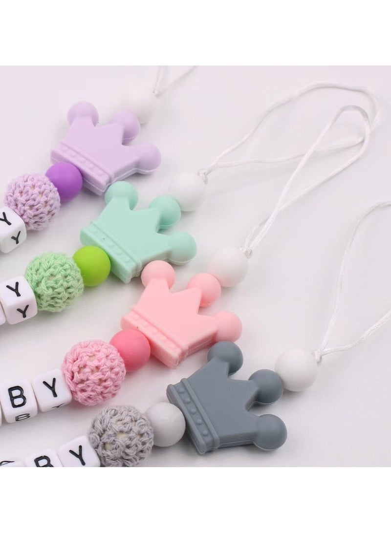 Baby Pacifier Clips with Teething Beads Anti-Drop Chain 4-Pack Multicolor