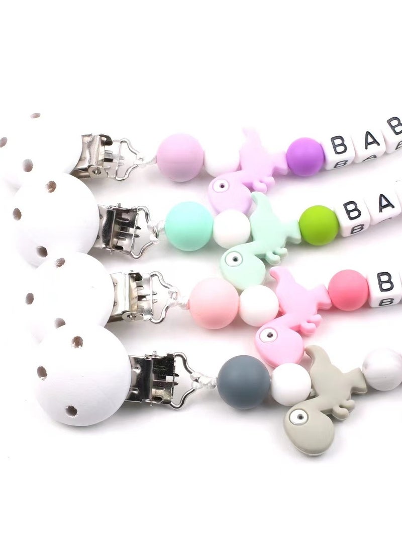 Baby Pacifier Clips with Teething Beads Anti-Drop Chain 4-Pack Multicolor