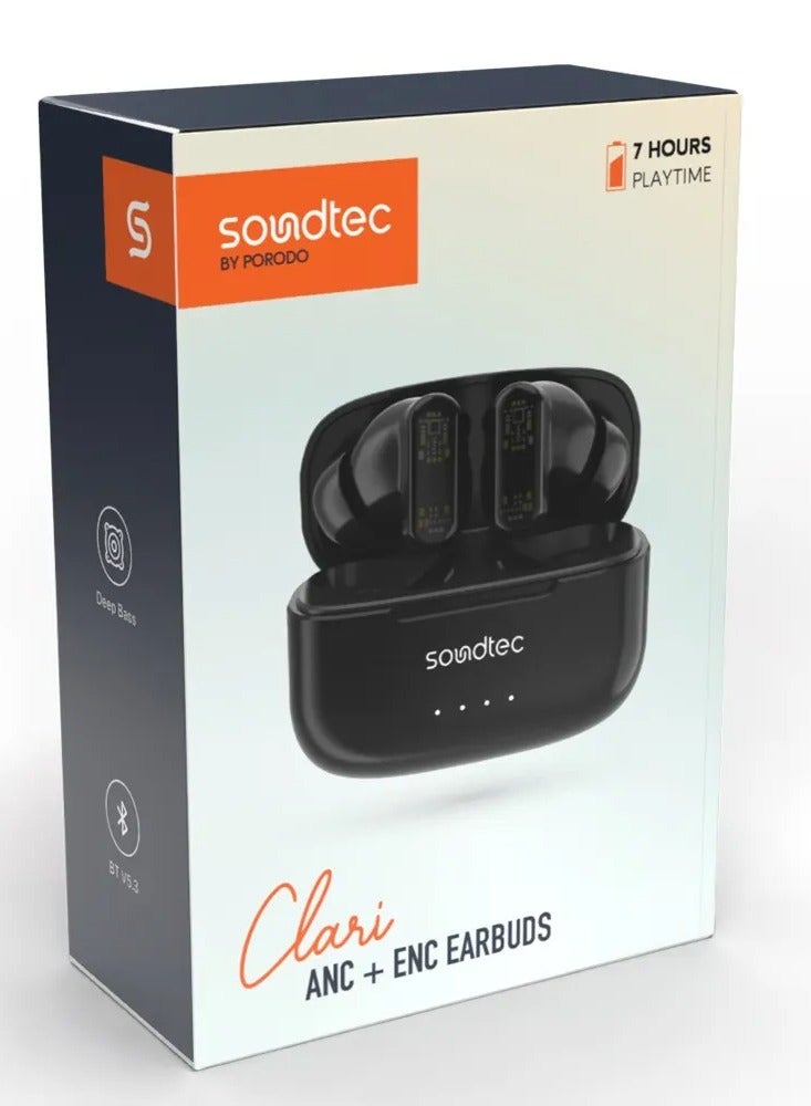 TWS Transparent Earbuds with ANC & ENC and Touch Control / Deep Bass / 7H Play Time - Black