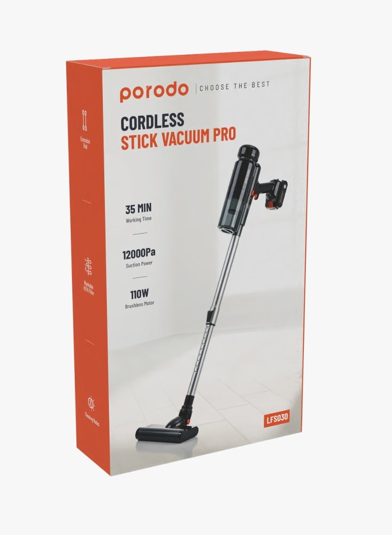 Cordless Stick Vacuum Pro / Vacuum Cleaner & Air Duster / 680ml Dust Bin Capacity / Extension Rod / 35 Minutes Working Time / HEPA Filter - Black